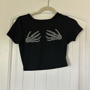 Crystal Skeleton Hands Crop Top